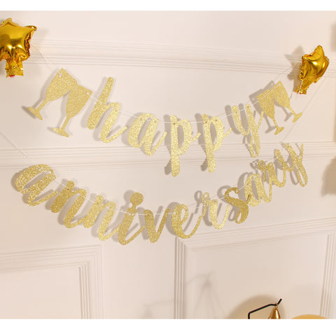 Happy Anniversary Card Banner - Gold
