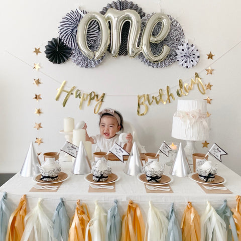 Black Party Fan One Year Old Birthday Set