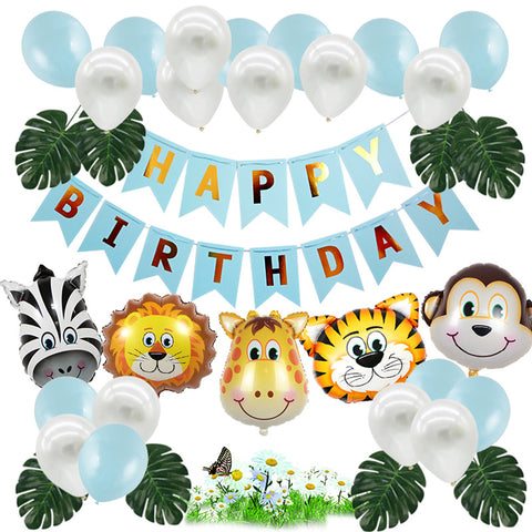 Animal Safari Blue Theme Balloon Birthday Party Décor Pack 1
