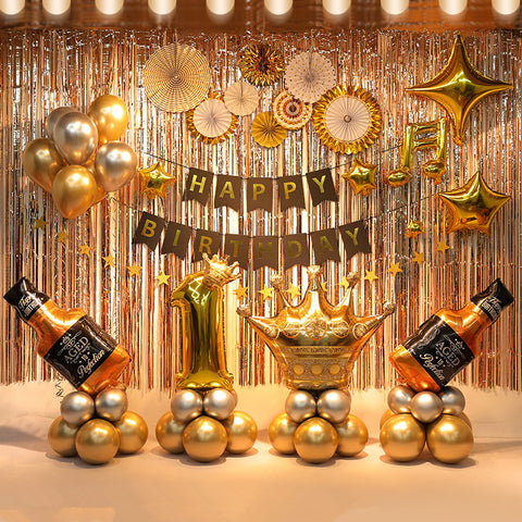 Premium Happy birthday party DIY decoration set in gold