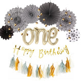 Black Party Fan One Year Old Birthday Set
