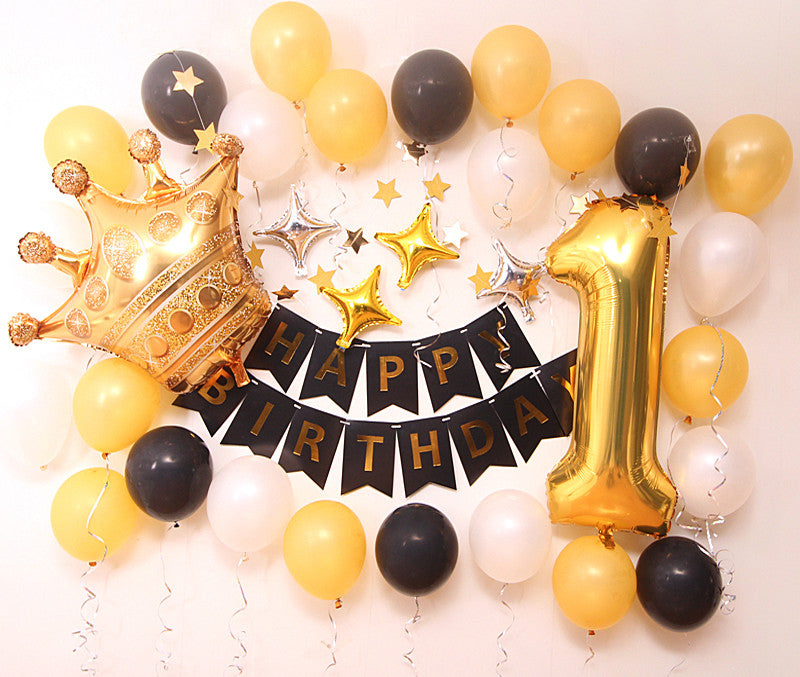Birthday balloon deco pack (Black Gold) - no helium required
