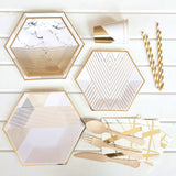 Disposable Paper Plates - Stripe Marble Gold