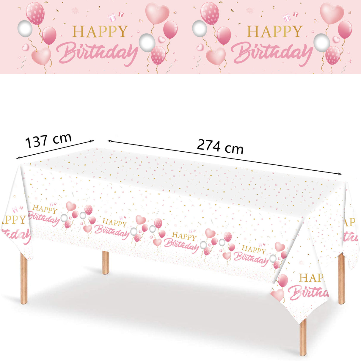 Happy Birthday Disposable Table Cloth - Pink