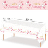 Happy Birthday Disposable Table Cloth - Pink