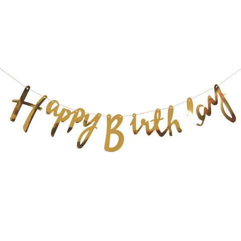 Script Happy Birthday Card Banner - Gold