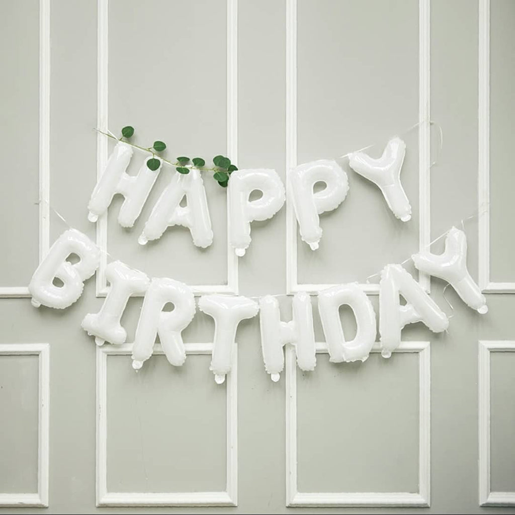 16 inch Happy Birthday Foil Balloon - All white
