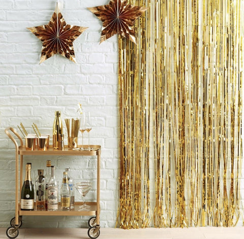 Glossy Tinsel Curtain - Gold