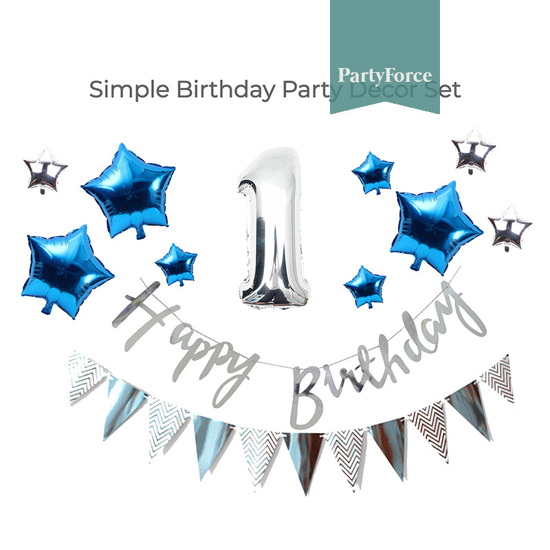 Simple Birthday Decoration Set - Blue