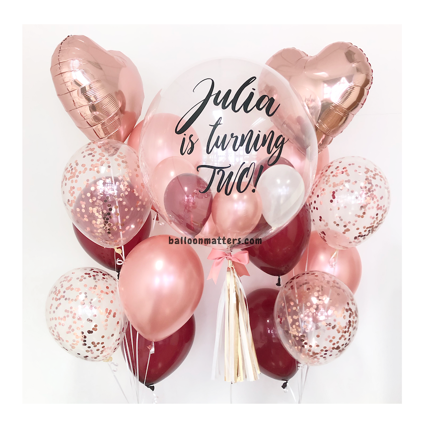 Burgundy Rose Gold Bubble Balloon with 2 Sides Balloons