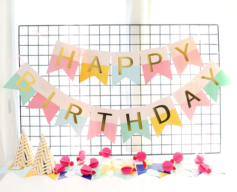 Color Block Happy Birthday Banner - Pink