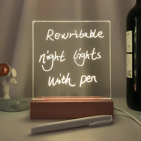 Oak wood Acrylic Bedside Lamp Writeable Night Light