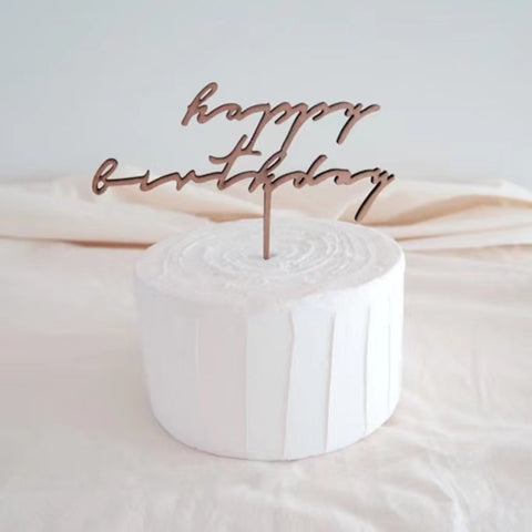 Cursive Wooden Happy Birthday Cake Topper