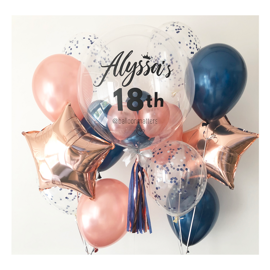 Rose Gold Midnight Blue Bubble Balloon with 2 Sides Balloons